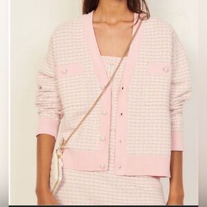 Sandro Pink and Cream Knit Cardigan Set size 2